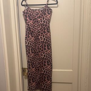 Boohoo Pink and Black Leopard Print Maxi Dress